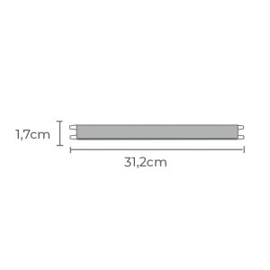 Long gray rectangular bar measuring 31.2 cm in length and 1.7 cm in height, with small triangular end tabs.