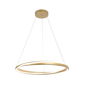 O pendente LED EUNI Ø60CM de 56W é uma peça única que alia tecnologia e design. Com uma temperatura de cor de 3.000K, fornece uma iluminação cálida e acolhedora. O seu design marcante apresenta um aro torcido que não só é visualmente impressionante, mas também cria um efeito de iluminação espetacular. Este pendente é perfeito para quem procura um elemento de destaque no design de interiores, oferecendo uma luz suave e envolvente, ideal para realçar o ambiente com elegância e originalidade.