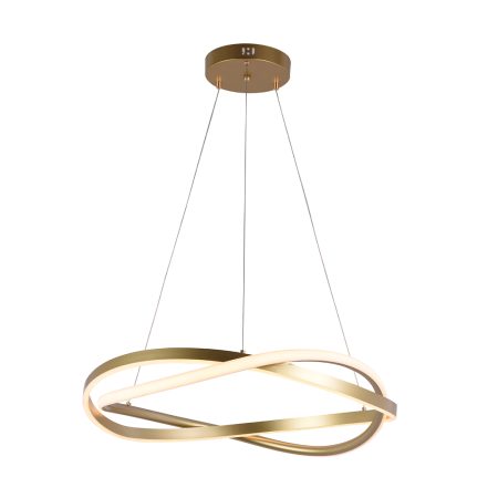 O pendente LED EUNI ODI Ø60CM de 58W combina a funcionalidade do LED com uma estética distinta, criando uma presença marcante em qualquer espaço. Seu design inovador apresenta dois aros entrelaçados, com acabamentos em preto e dourado fosco, que se destacam pela elegância e pela modernidade. A iluminação de 3.000K oferece uma luz quente e convidativa, realçando a beleza dos aros torcidos e proporcionando um ambiente acolhedor e sofisticado. Esta peça é ideal para quem deseja unir desempenho luminoso e um elemento decorativo dinâmico e contemporâneo.