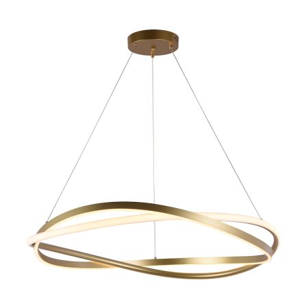O pendente LED EUNI ODI Ø80CM de 77W combina a funcionalidade do LED com uma estética distinta, criando uma presença marcante em qualquer espaço. Seu design inovador apresenta dois aros entrelaçados, com acabamentos em preto e dourado fosco, que se destacam pela elegância e pela modernidade. A iluminação de 3.000K oferece uma luz quente e convidativa, realçando a beleza dos aros torcidos e proporcionando um ambiente acolhedor e sofisticado. Esta peça é ideal para quem deseja unir desempenho luminoso e um elemento decorativo dinâmico e contemporâneo.