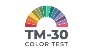 Logo for TM-30 Color Test: a multicolor rainbow semicircle over bold 'TM-30 Color Test' text