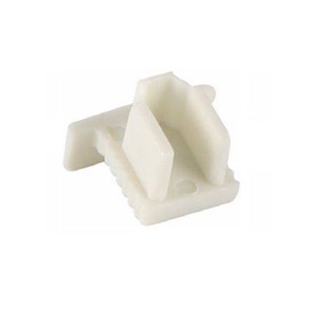White LEGO hinge plate (1x2) with interlocking hinges and ridged underside