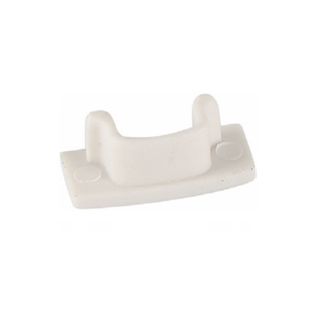 Small white plastic mounting bracket with two upright posts on a rectangular base.